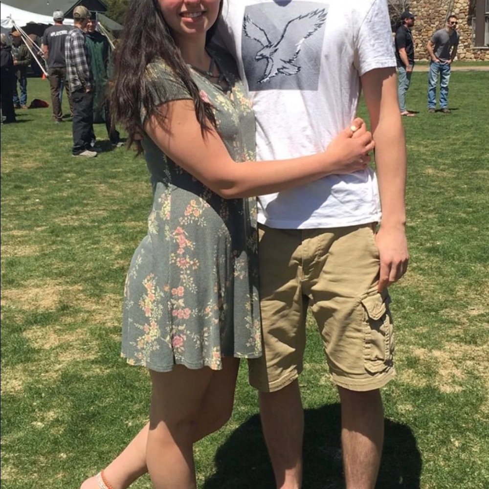 Green floral casual dress